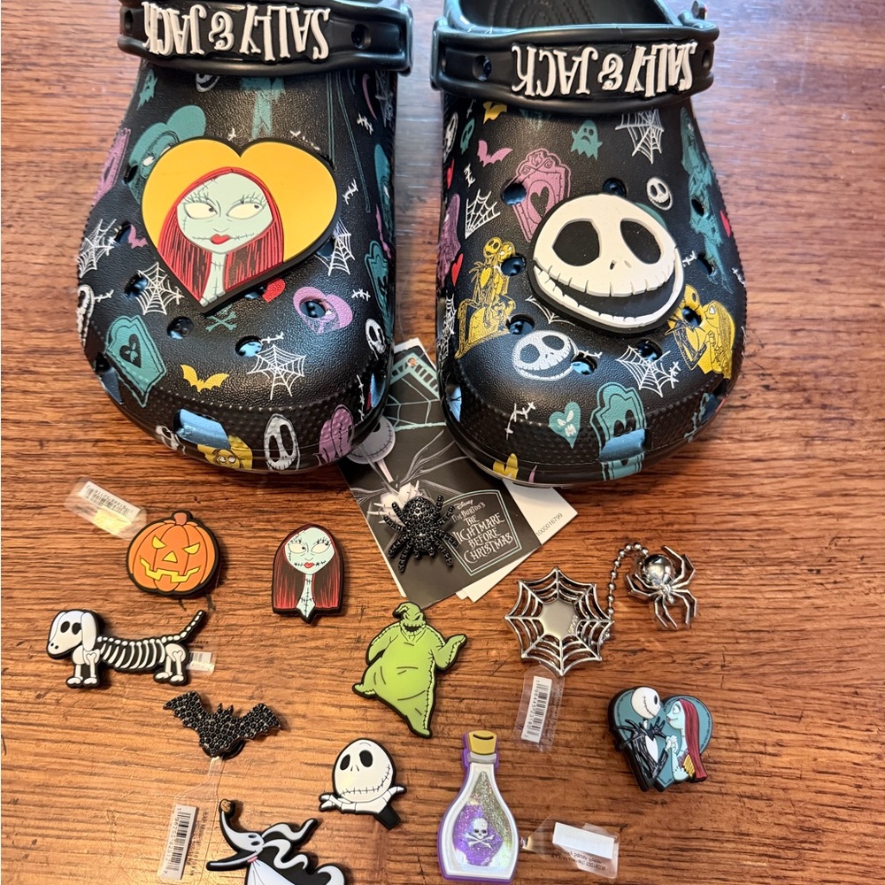 Special Edition Black Nightmare Before Christmas Clogs with lots of extra charms